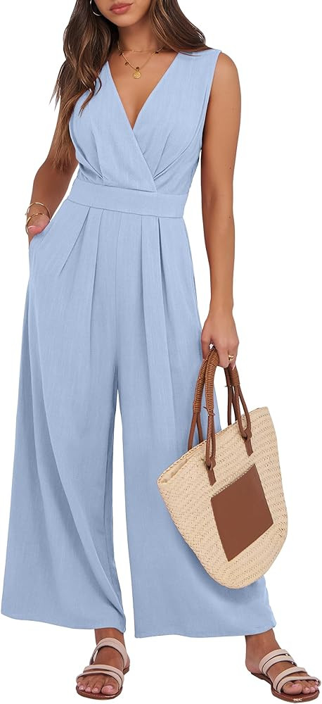 ANRABESS Women Jumpsuits Sleeveless V Neck Elegant Dressy Casual Backless One Piece Pants Romper ... | Amazon (US)