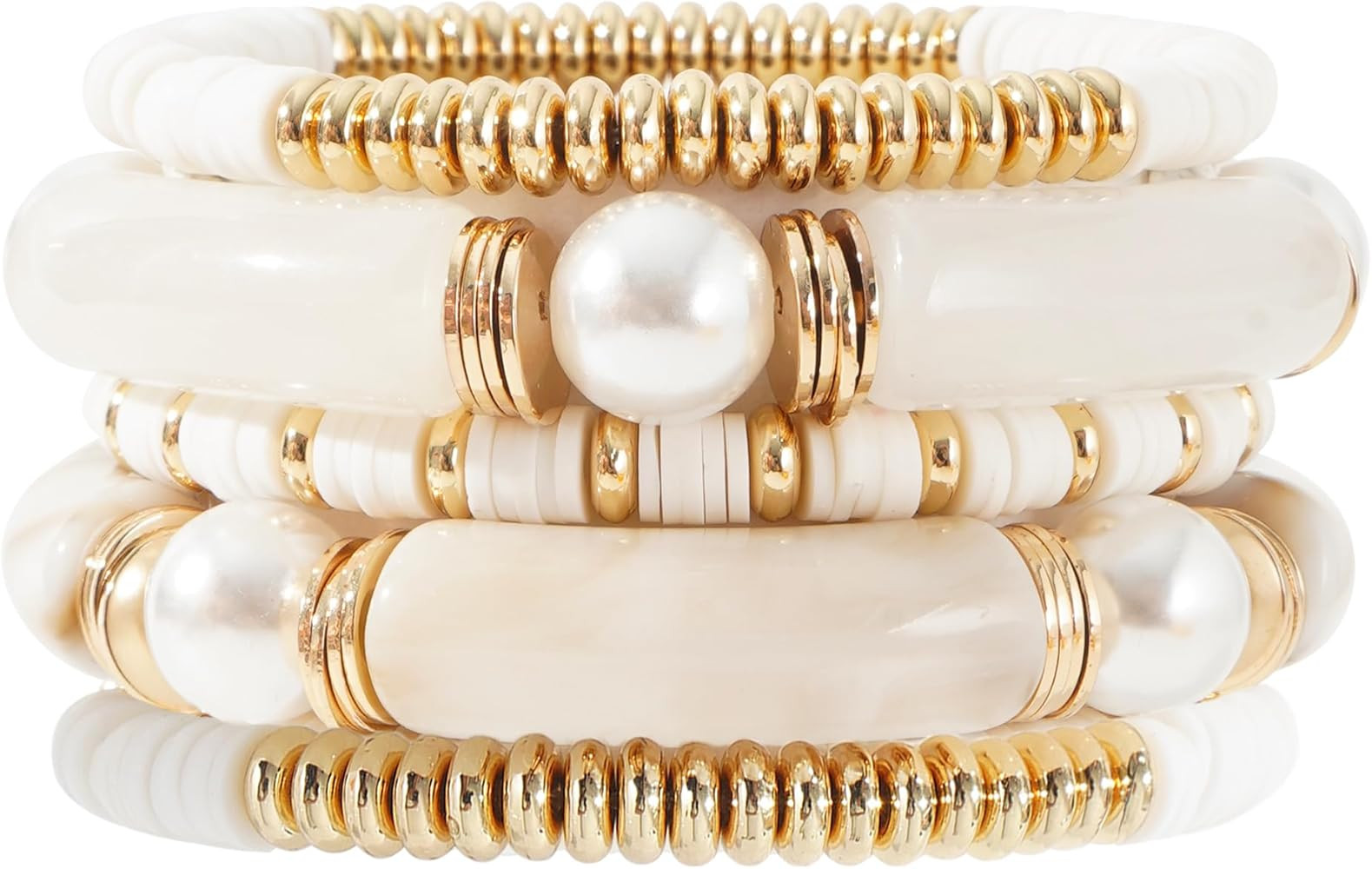 GOOJIDS Simple Beaded Gold Plated Bangles Bracelet Chunky Bamboo Tube Curved Stacking Clear Acryl... | Amazon (US)