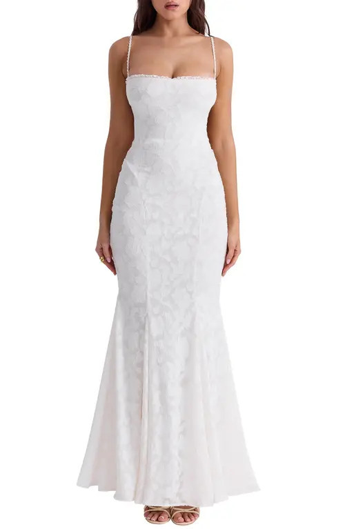 HOUSE OF CB Joan Floral Appliqué Mermaid Gown in Ivory at Nordstrom, Size X-Large | Nordstrom