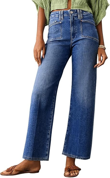 Astylish Womens Wide Leg Jeans High Waisted Stretchy Buttoned Denim Pants Trendy 2025 with Pocket | Amazon (US)