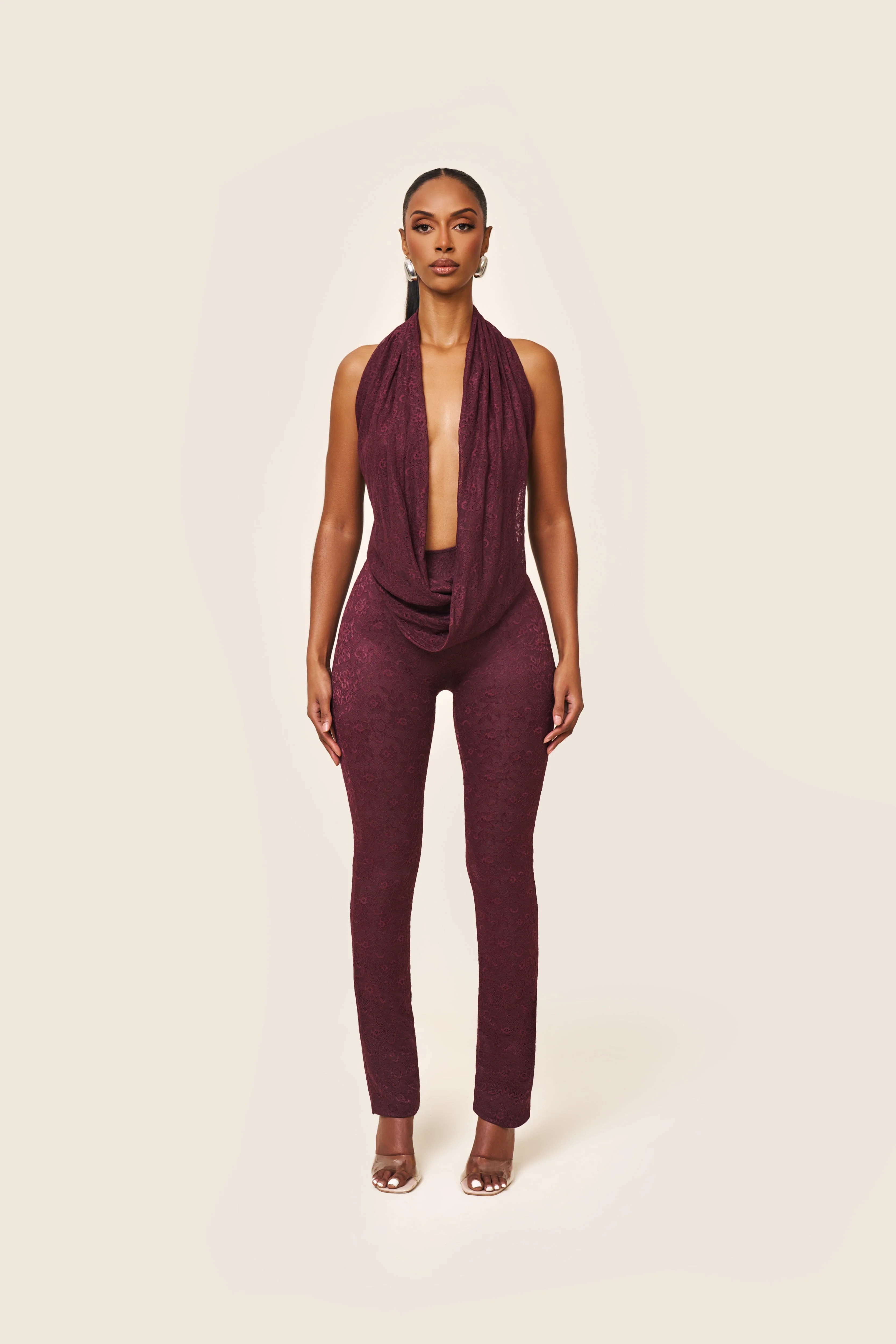 Leia Trousers in Plum Lace | Mars The Label