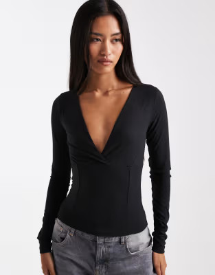 Cotton On zali crossover long sleeve top in black | ASOS | ASOS (Global)