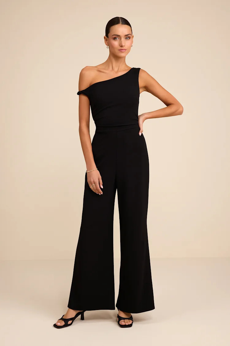Lawny Black Twisted One-Shoulder Jumpsuit | Lulus