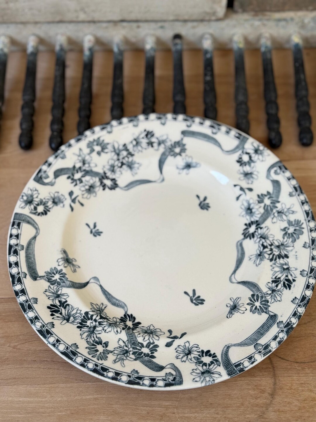 Antique French Transferware Plate Floral Ribbon Pattern Antique French Blue and White Plate Frenc... | Etsy (US)