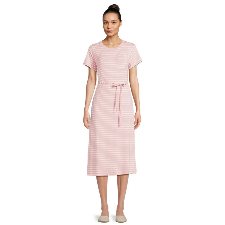 Time and Tru Women's Belted Knit Dress with Side Slits, Sizes XS-XXXL | Walmart (US)