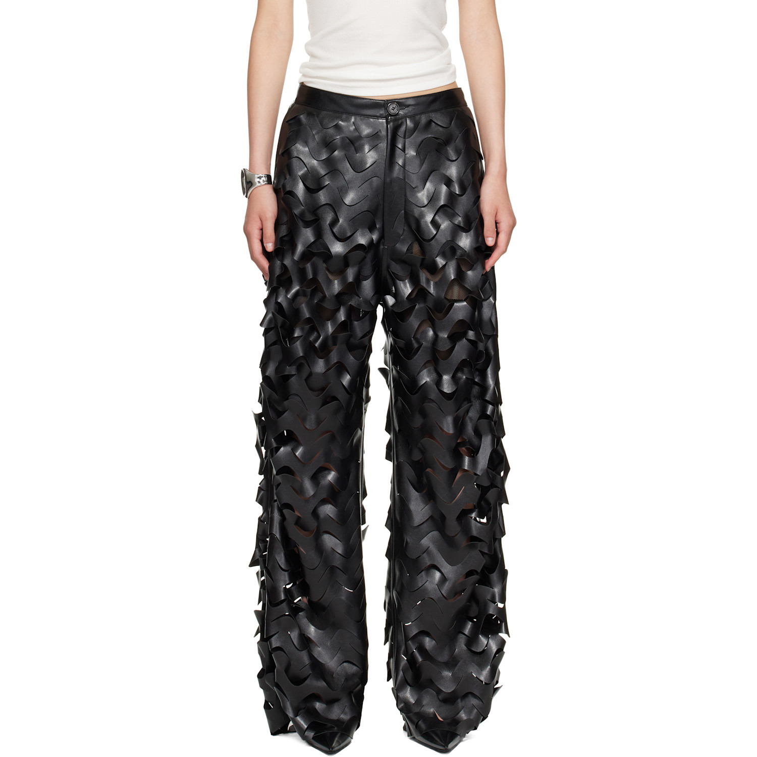 LU'U DAN Black Laser Cut Faux-Leather Trousers | SSENSE