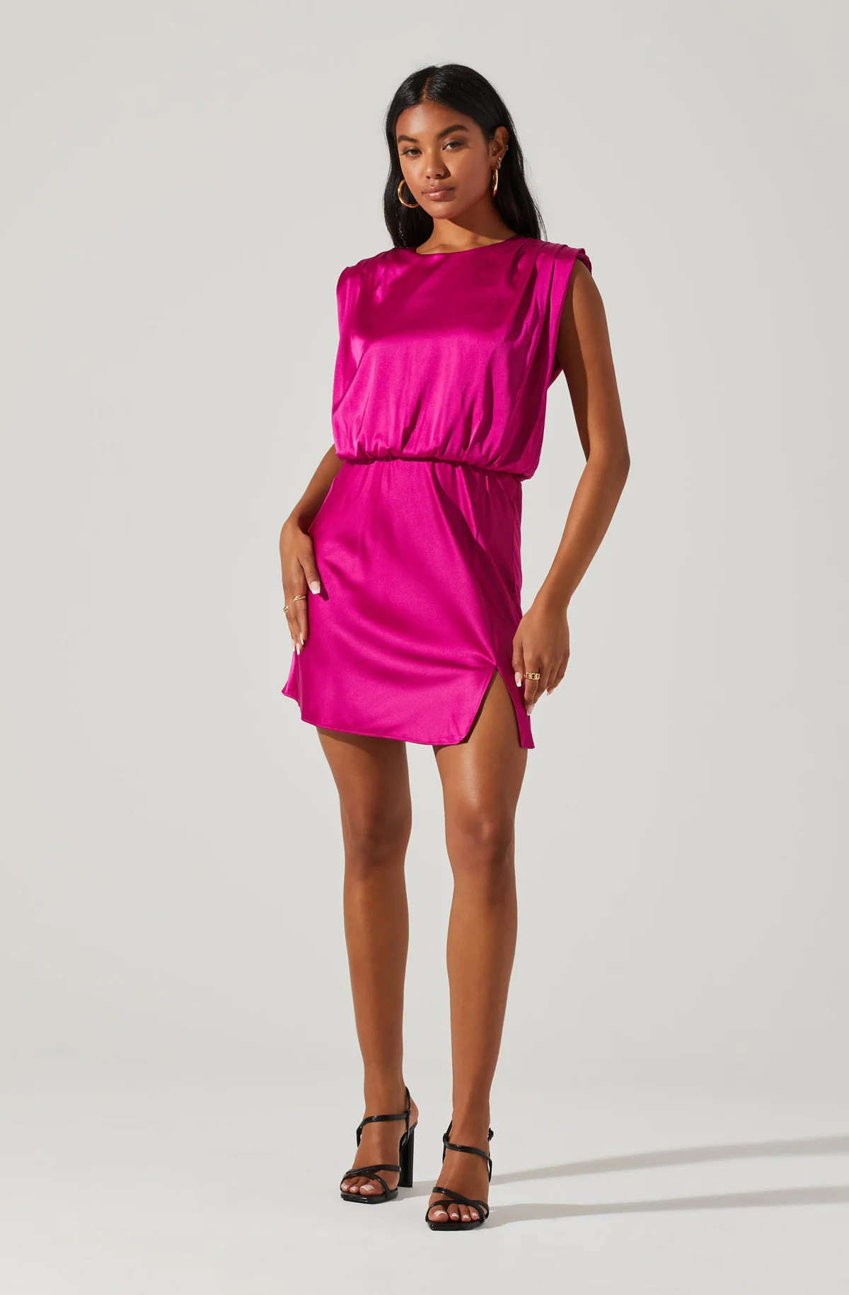 Satin Strong Shoulder Mini Dress | ASTR The Label (US)