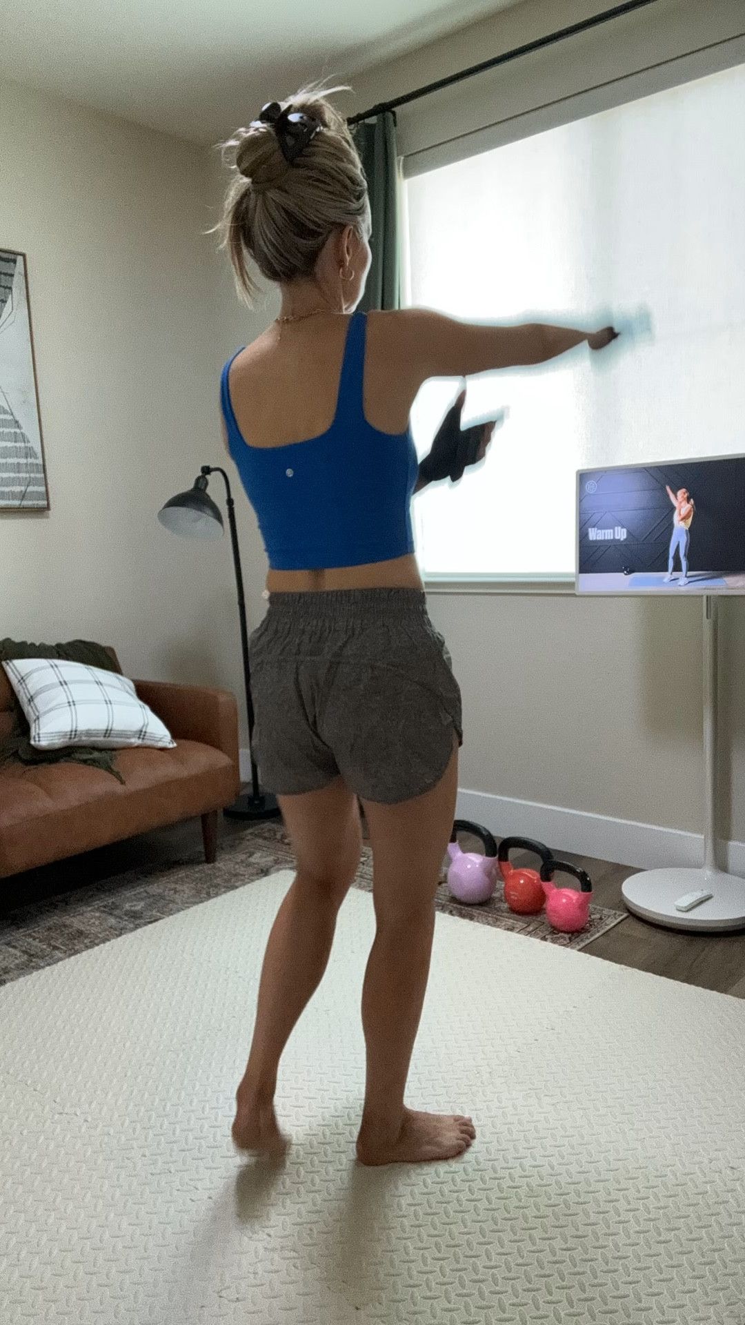 Amazon workout outfit 
Longline sports bra size small 
Running shorts size small they run a little snug in the waist band 

Amazon home workout equipment 

#LTKVideo #LTKActive #LTKFitness