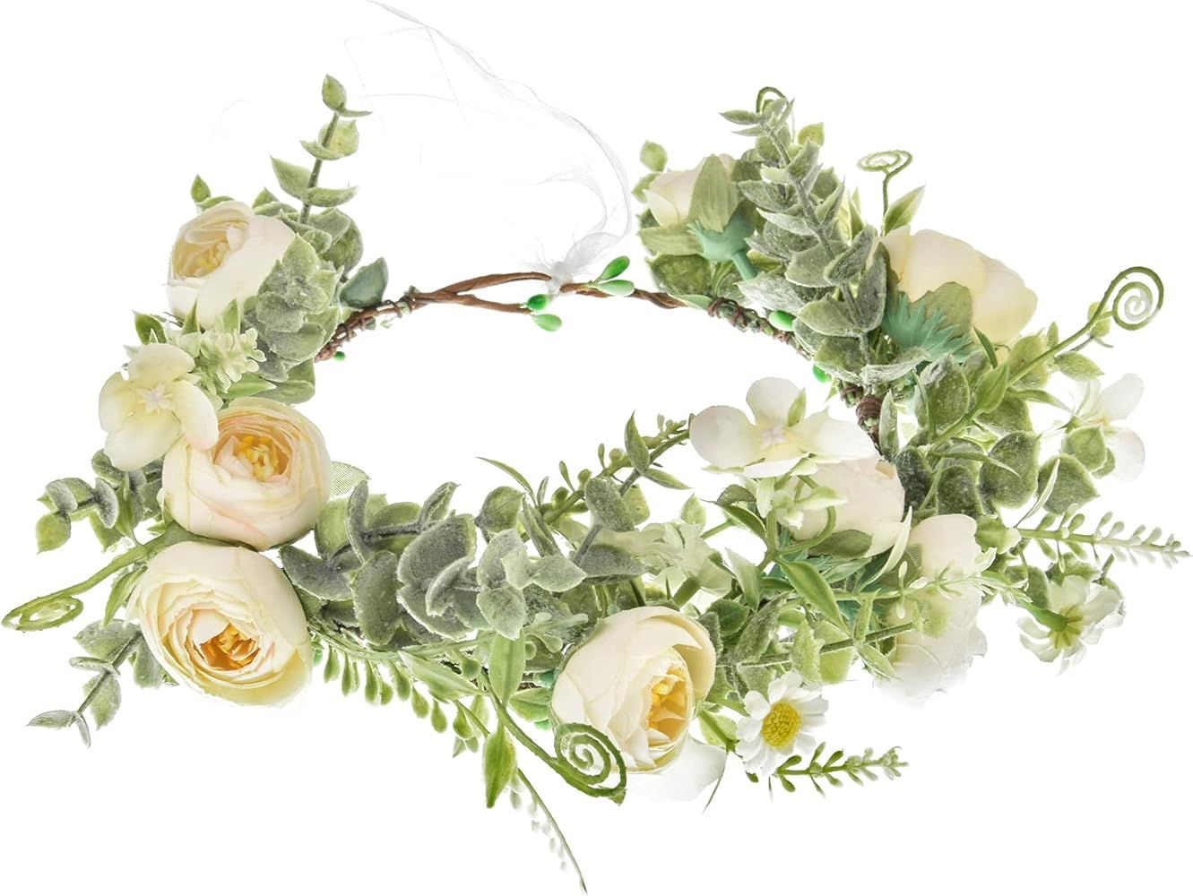 Vividsun Wedding Green Leaf Floral Crown Boho Bridal Flower Crown Maternity Photo Props Headpiece | Amazon (US)