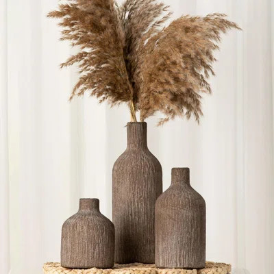 Ceramic Vase Home Table Decor - Brown Flower Vase Set Of 3 Living Room Kitchen Decorations Farmhouse Modern Rustic Vases Decorative Centerpiece For Sh | Wayfair North America