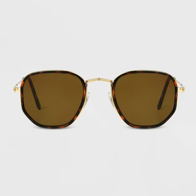 Women's Tortoise Shell Print Narrow Metal Geo Round Sunglasses - Universal Thread™ Gold | Target