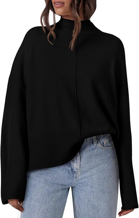 PRETTYGARDEN Womens Sweaters Fall 2024 Long Sleeve Ribbed Knit Pullover Loose Mock Neck Lightweig... | Amazon (US)