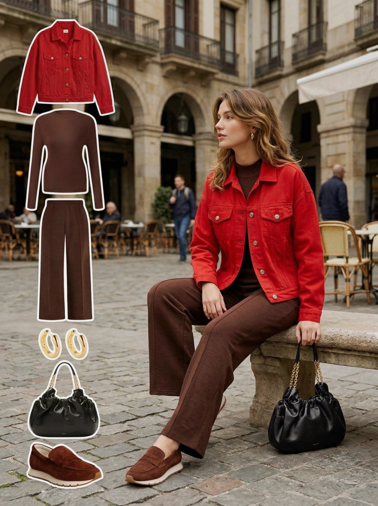 ✨ Bold Red with Rich Chocolate Layers ✨

A striking city look built around warm chocolate tones and a vibrant red statement layer. The fitted knit and tailored brown trousers create a sleek, elongated silhouette, while the red denim jacket introduces bold contrast and modern energy.

Soft suede loafers in deep brown ground the palette with understated sophistication. The ruched black shoulder bag with gold chain details adds texture and polish, while sculptural gold hoops bring a luminous finishing touch.

❤️ Style Notes:
• Red denim jacket for a bold statement layer  
• Chocolate brown knit for sleek tonal depth  
• Tailored brown trousers for a clean silhouette  
• Suede brown loafers for refined comfort  
• Black ruched shoulder bag with gold chain accents  
• Gold hoop earrings for warm shine  

Everything linked and ready to shop ✨

#LTKootd #LTKSeasonal #LTKChic

#LTKgrwm #LTKootd #LTKWorkwear

#LTKSpringSale #LTKootd #LTKgrwm
