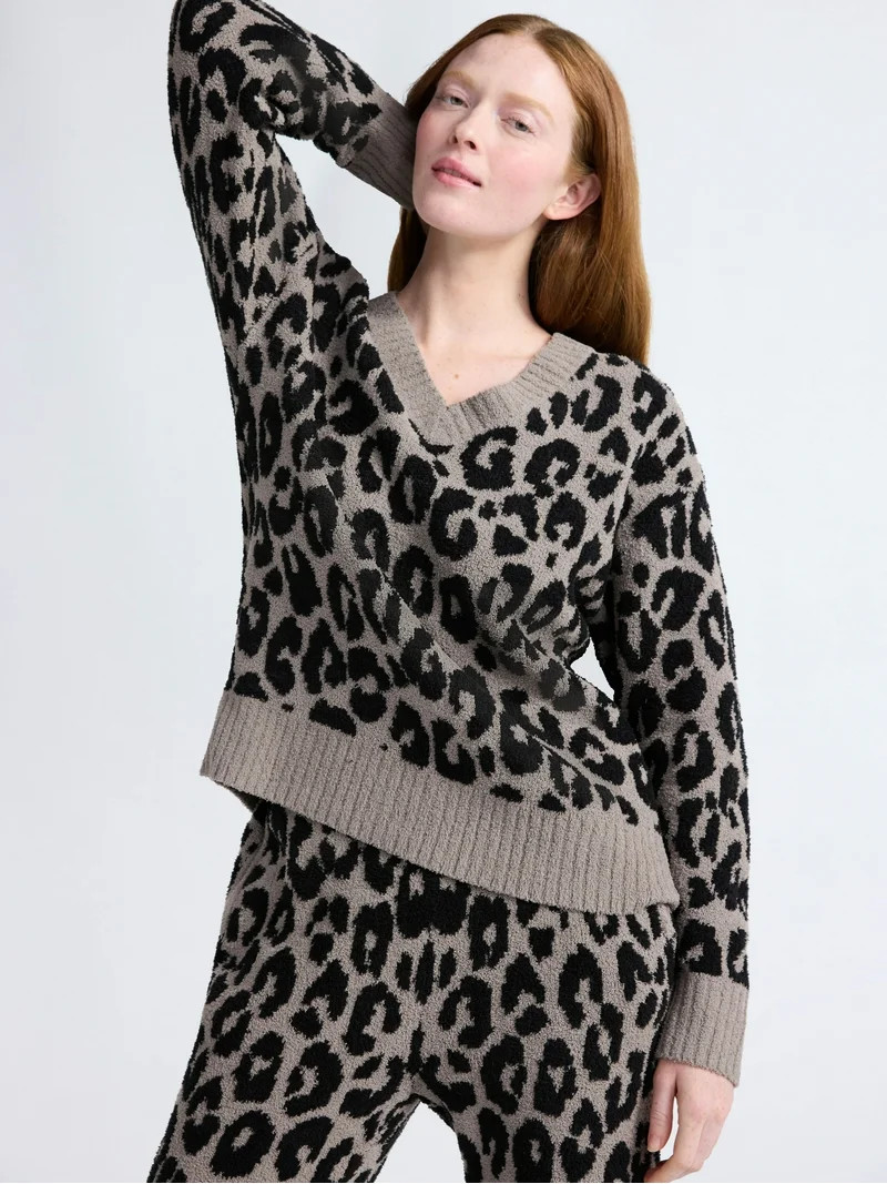 Joyspun Women's Sleepwear Cozy Knit V-Neck Pullover Top, Sizes XS-3X | Walmart (US)