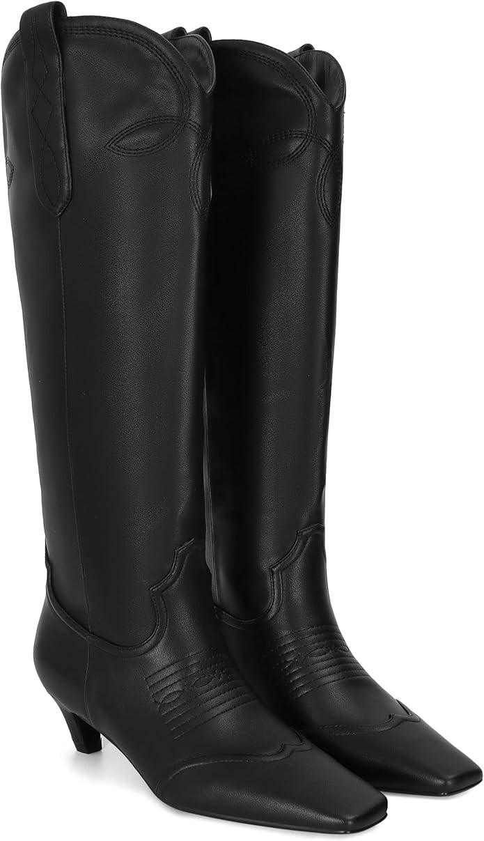 DOEYG Suede Cowboy Knee High Boots for Women Pointed Toe Cowgirl Boots Kitten Heels Western Boots... | Amazon (US)