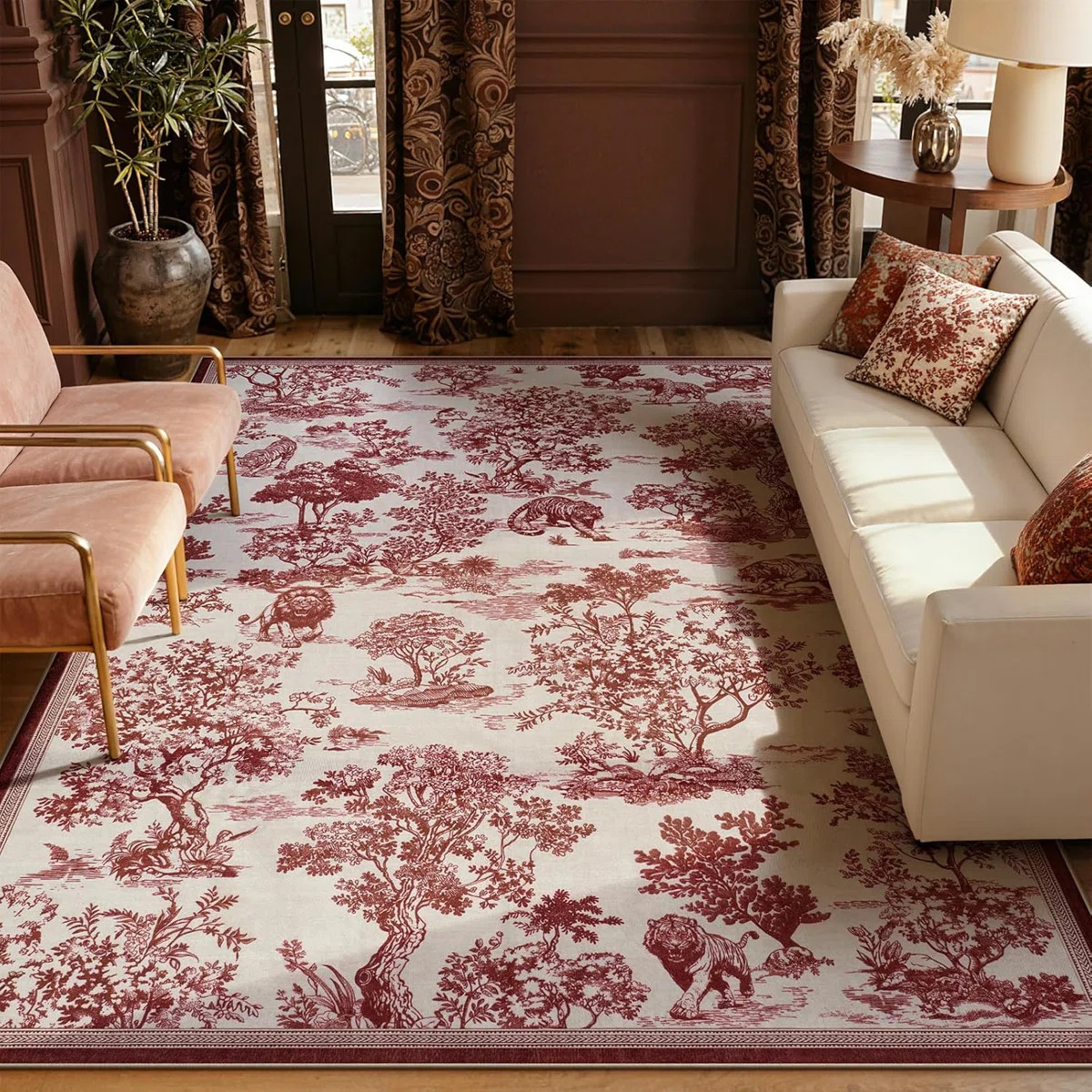 Vintage Washable Animal Non-Slip Soft Area Rug For Living Room Classic Botanical Print Rugs For B... | Wayfair North America