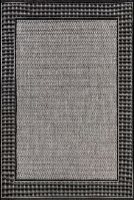 Grey Monochrome Bordered Indoor/Outdoor 8' 6" x 13' Area Rug | Rugs USA