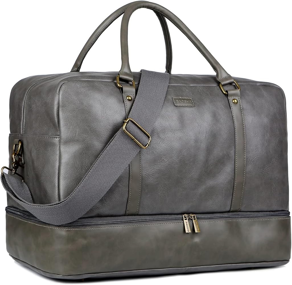 BAOSHA Leather Large Travel Duffel Tote Bag Carry On Weekender Overnight Bag With Shoe Compartmen... | Amazon (US)