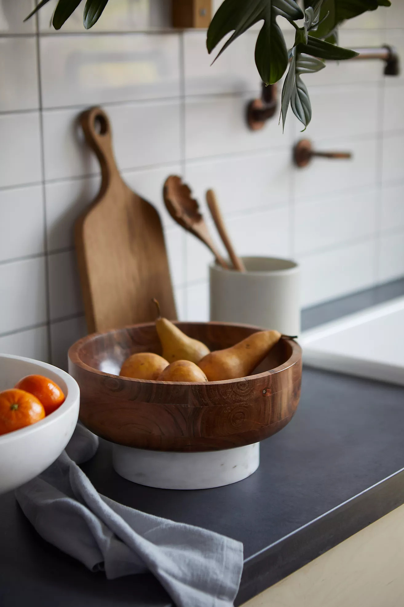 Wood + Marble Footed Serving Bowl | Anthropologie (US)