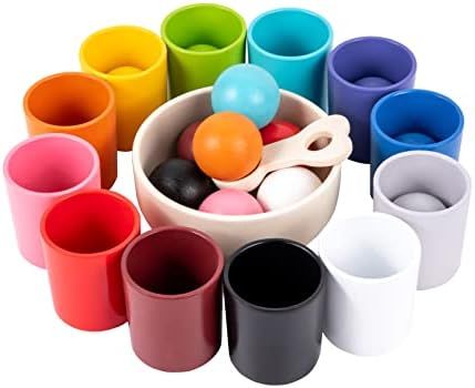 Auvewilo Balls in Cups Montessori Toy, Color Sorting and Matching Game for Toddlers, Motor Skill ... | Amazon (US)