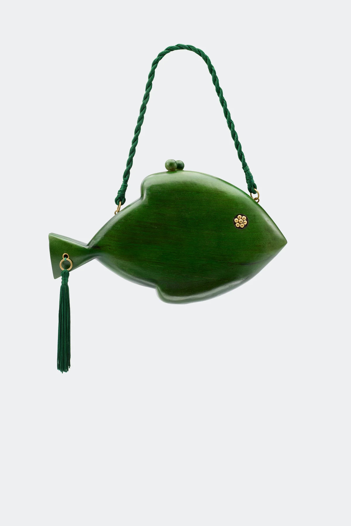 Carved Wooden Fish Clutch in Gummy Green | Simon Miller