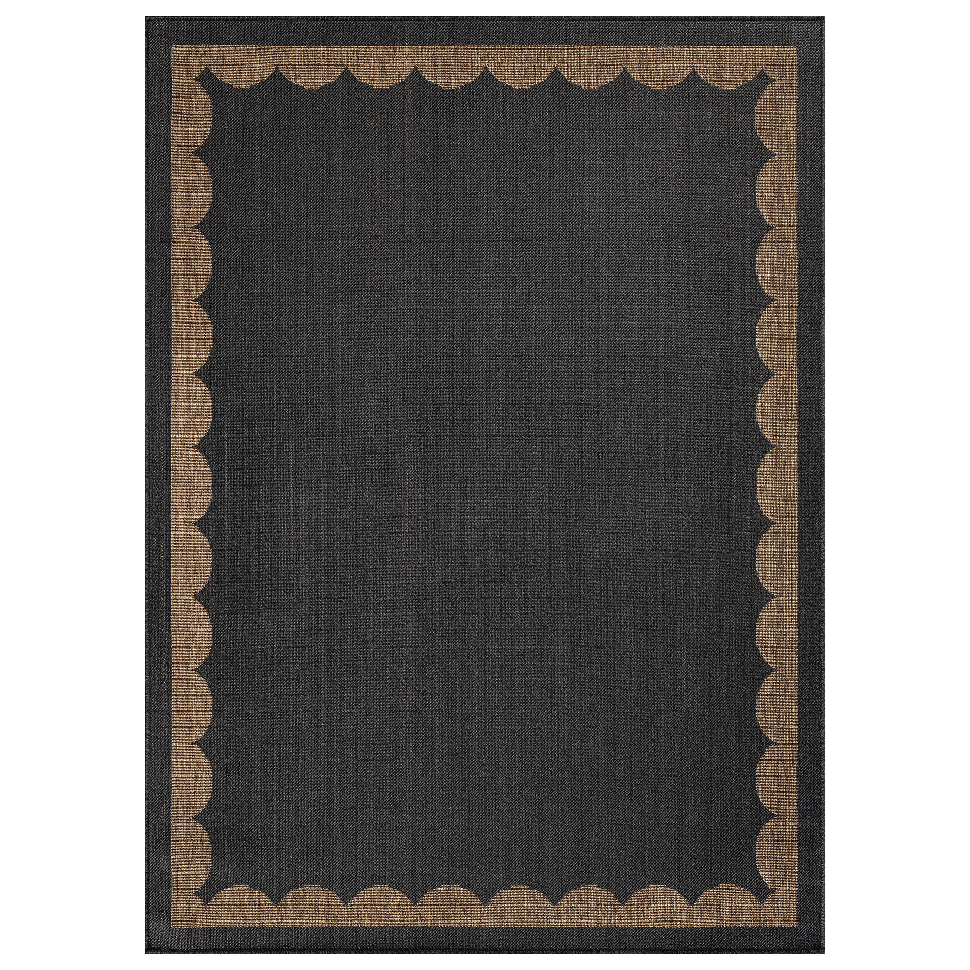 Scallop Border Dark Gray/Natural Easy-Care Jute-Style Indoor/Outdoor Flat Woven Area Rug | Wayfair North America