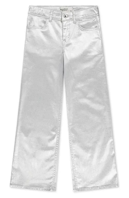 abercrombie kids Kids' Shine High Rise Wide Leg Jeans in Silver Shine at Nordstrom, Size 7-8 | Nordstrom