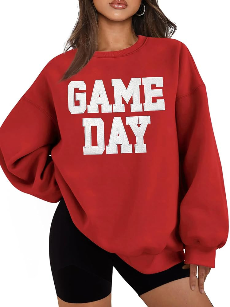 Game Day Sweatshirts for Women: Embroidered Football Long Sleeve Shirt Oversized Football Mom Cre... | Amazon (US)