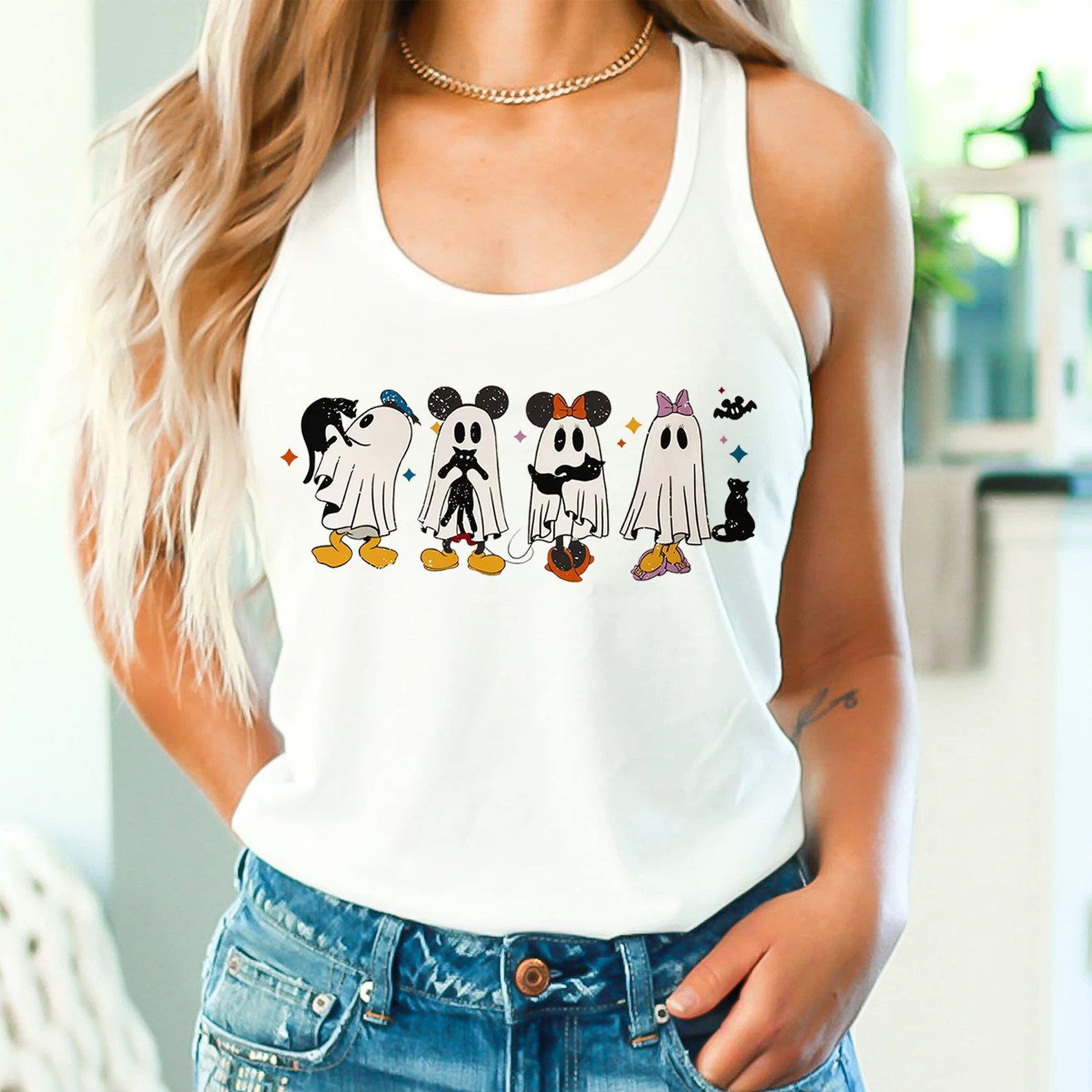 Vintage Сute Ghost Mickey Disney Halloween Tank Top, Ghost Cat Tank, Cat Lovers Tank, Cute Ghost... | Etsy (US)