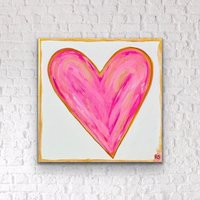 Gold & Hot Pink Heart Painting Preppy Pop Art Canvas | Etsy (US)