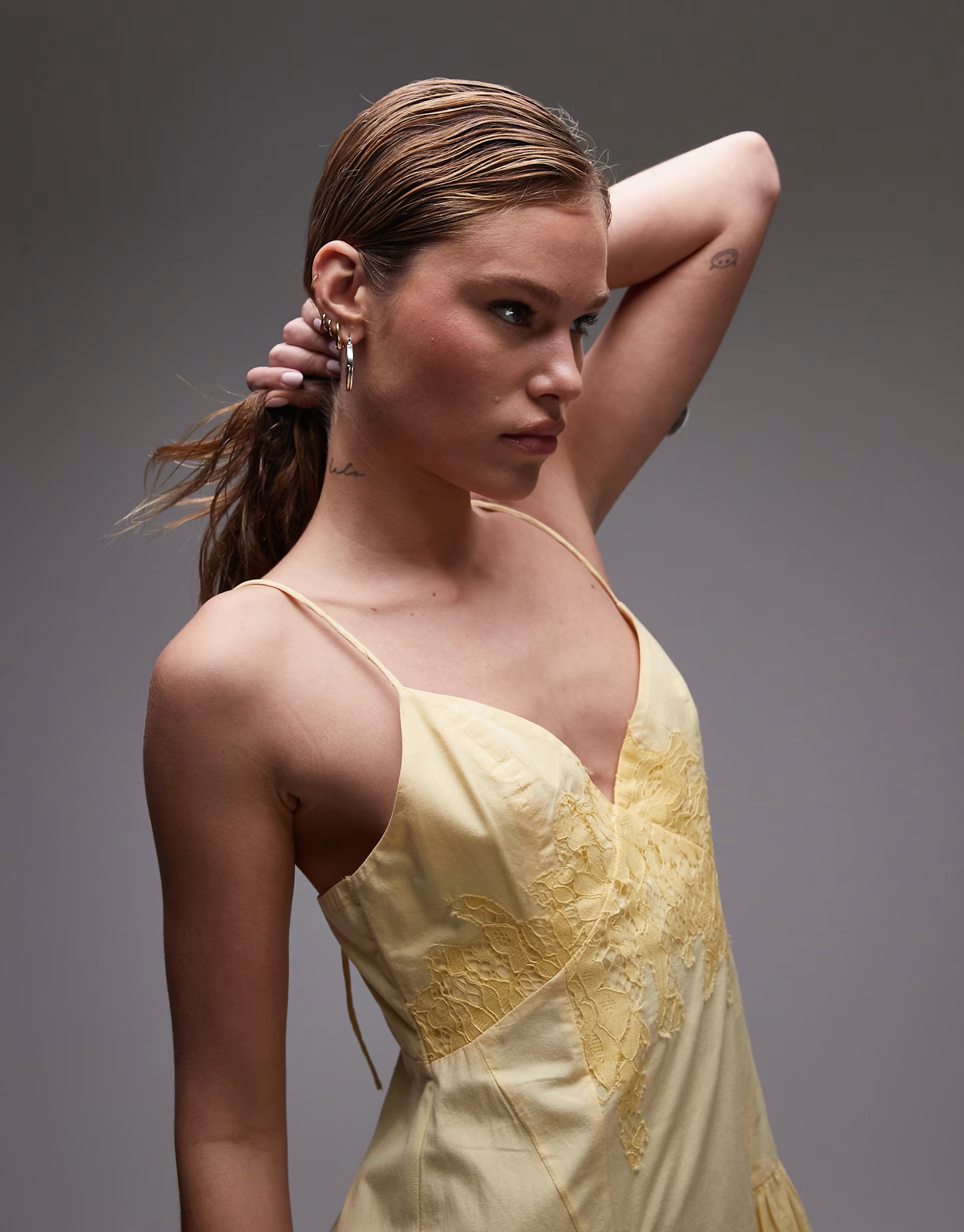 Topshop cutwork lace poplin midi sundress in lemon | ASOS | ASOS (Global)