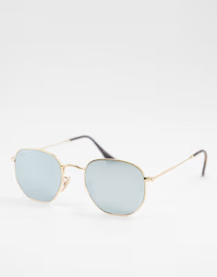 Ray-Ban hexagonal sunglasses in gold with mirror lens | ASOS (Global)