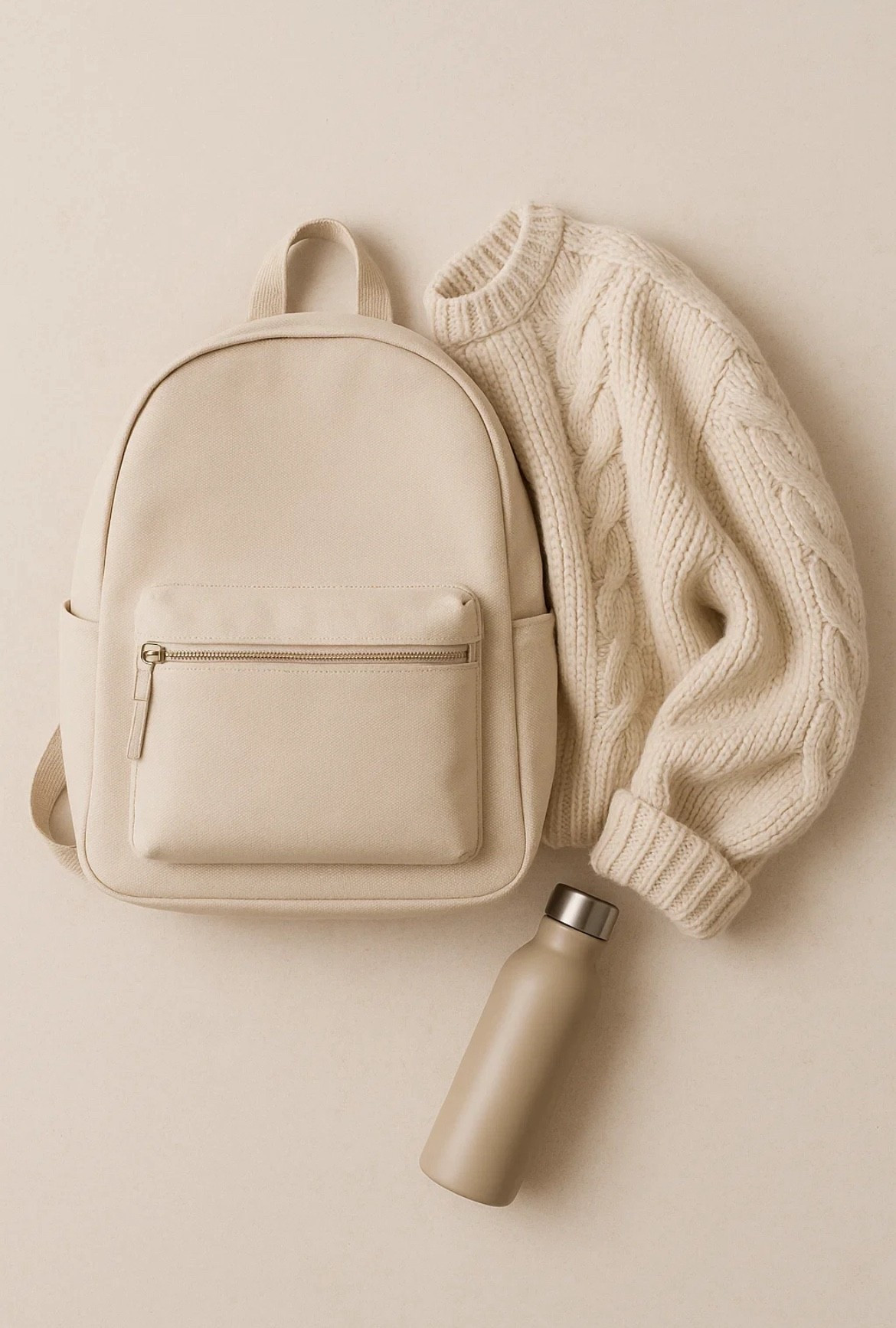 The essentials, styled ✨ A neutral backpack, cozy oversized knit, and your go-to water bottle. Everything you need to take on the day in comfort + style. 
Back to school staples. UK store are tagged too! 