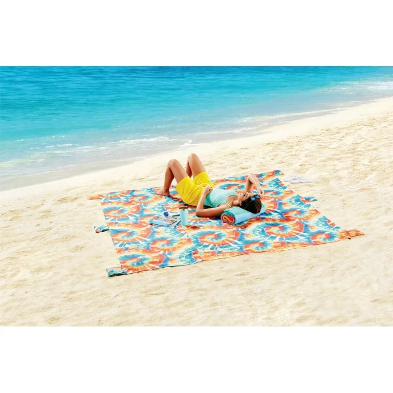 Mainstays Packable Beach Blanket with Zippered Pouch, Tie Dye, 84 in x 84 in, Machine Washable | Walmart (US)
