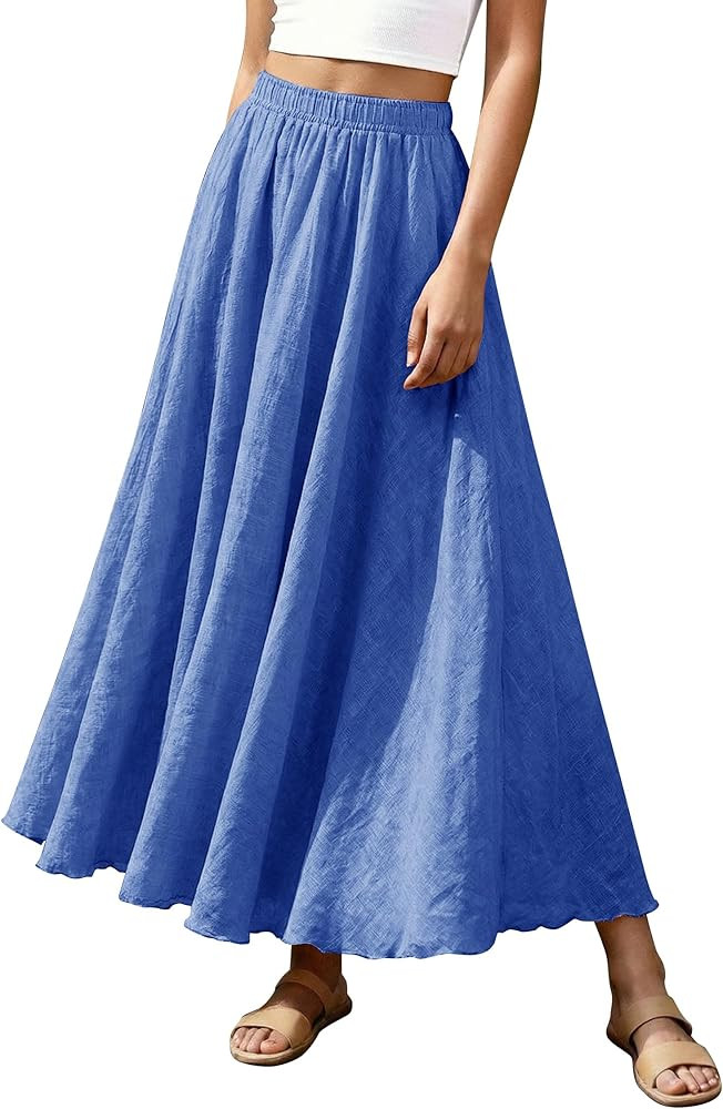 Ezcosplay Women Bohemian Beach A-Line Dress Double Layer Elastic Waist Long Maxi Skirt | Amazon (US)