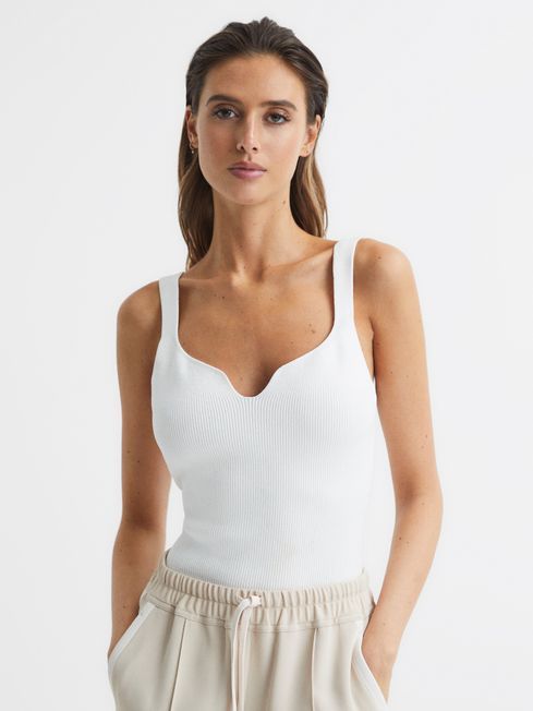 Reiss White Daisy Sweetheart Neck Top | Reiss US