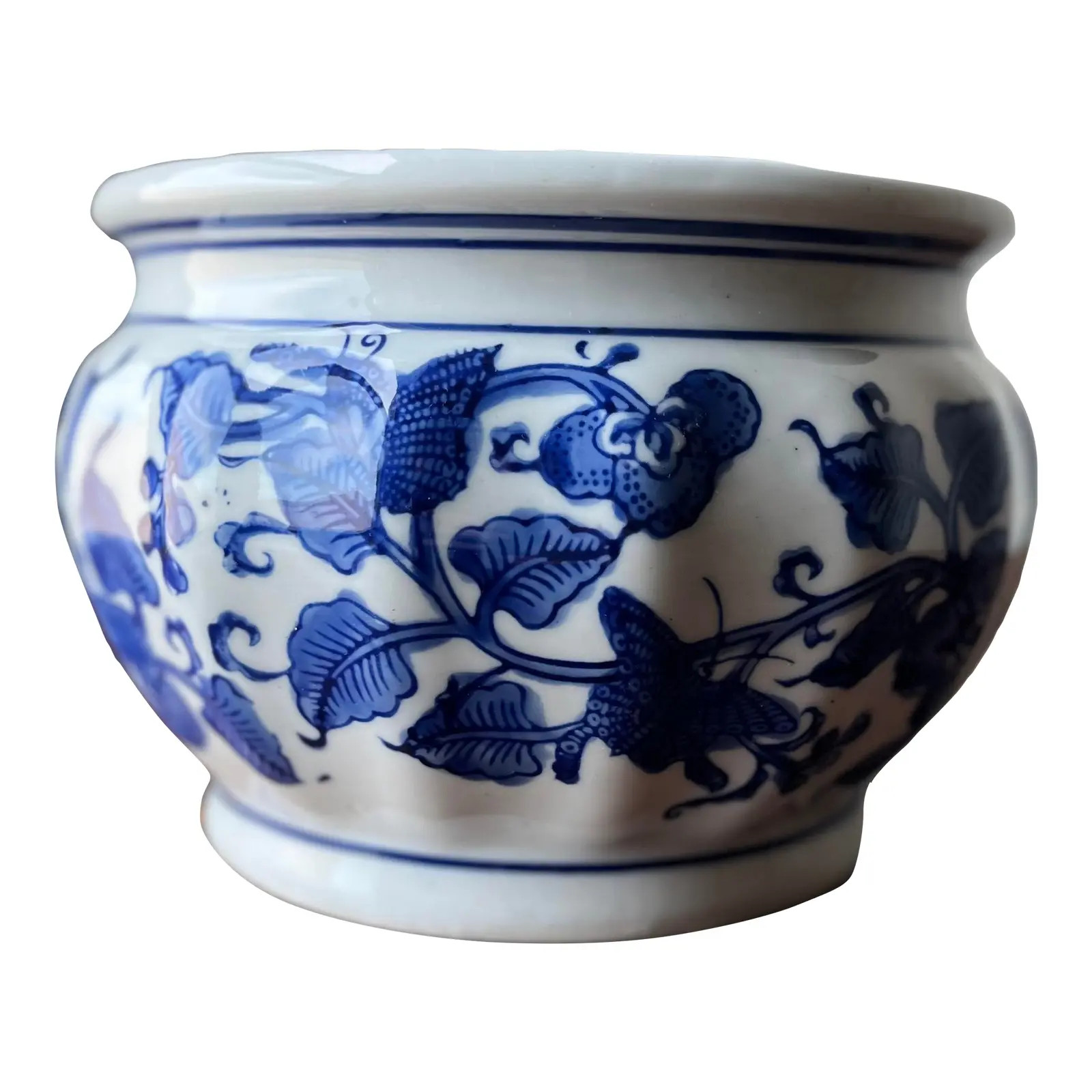 Late 20th Century Blue and White Porcelain Pot/Planter | Chairish