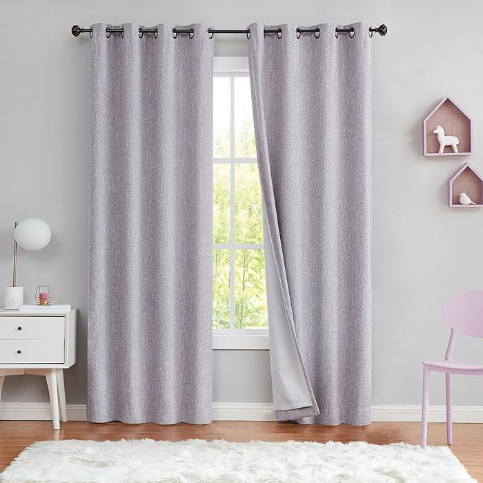 Lavender Solid Full Blackout Curtain Heavy Linen Texture Window Treatment for Bedroom Energy Effi... | Amazon (US)