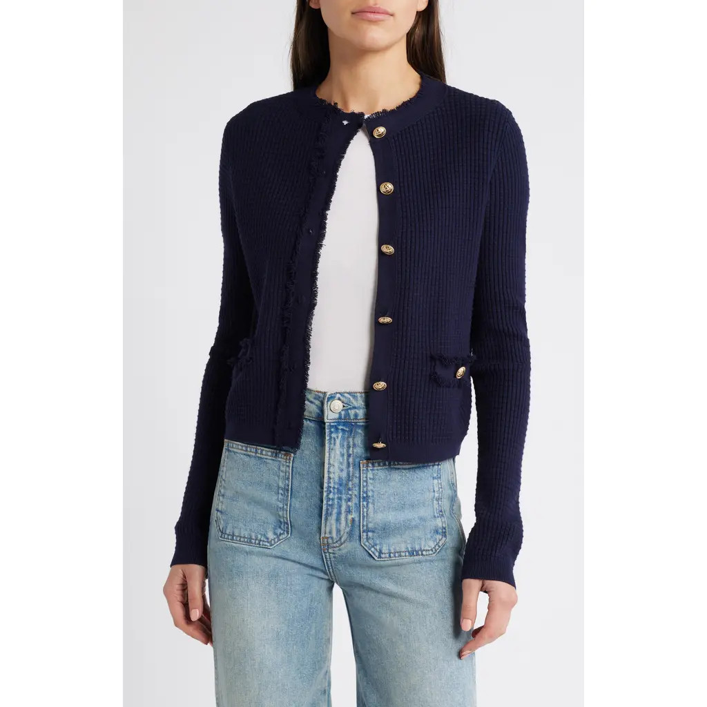 MANGO Textured Knit Cardigan in Navy at Nordstrom, Size Small | Nordstrom