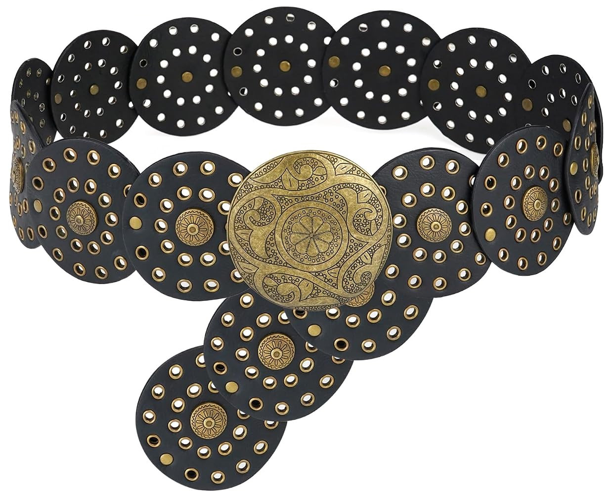 LIMHOO Wide Disc Belt for Women Leather Hollow Out Round Belt Boho Western Waist Belt | Amazon (US)