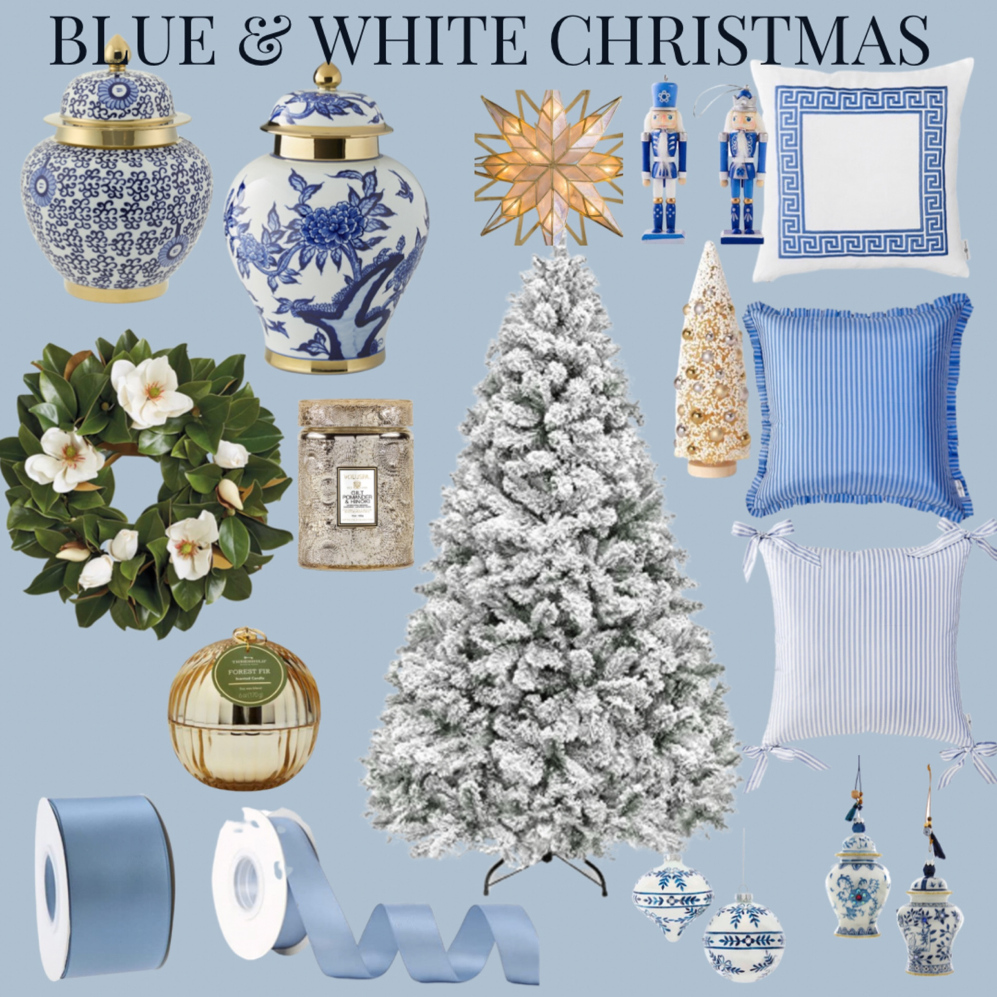 BLUE & WHITE CHRISTMAS DECOR
FLOCKED TREE, GINGER JARS, GORGEOUS PILLOWS, CHINOISERIE ORNAMENTS, BLUE RIBBONS
CHRISTMAS DECOR, HOLIDAY DECOR


#LTKstyletip #LTKhome #LTKHoliday