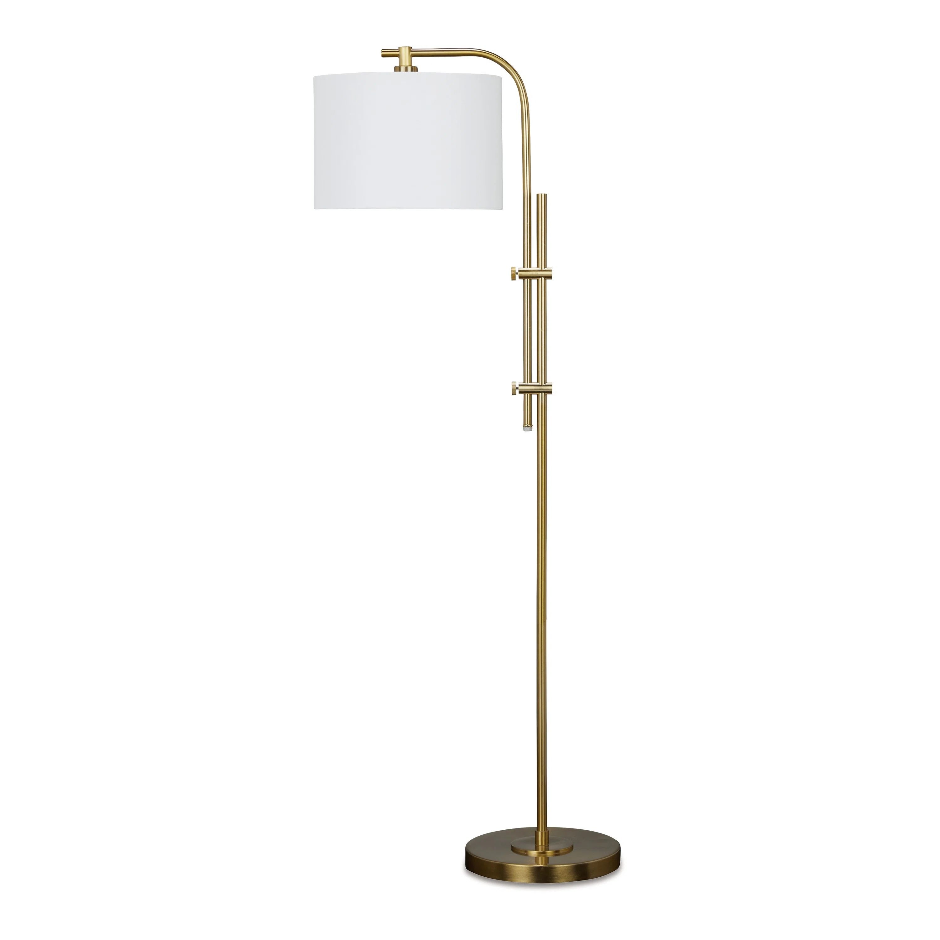 Benjara Rhys 60 Inch Floor Lamp, Adjustable Arm, White Drum Shade Round Brass Metal | Wayfair | Wayfair North America