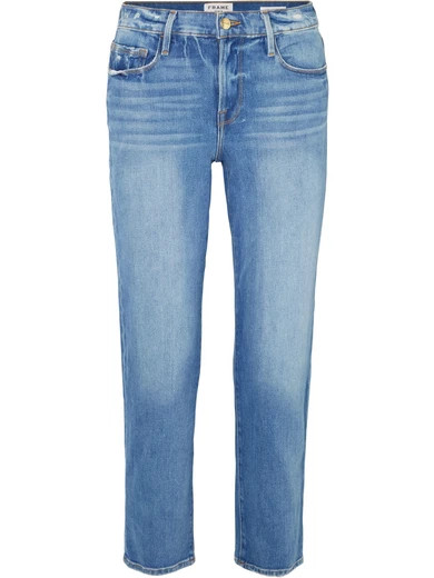 FRAME - Le Nouveau Cropped Mid-rise Straight-leg Jeans - Mid denim | NET-A-PORTER (US)