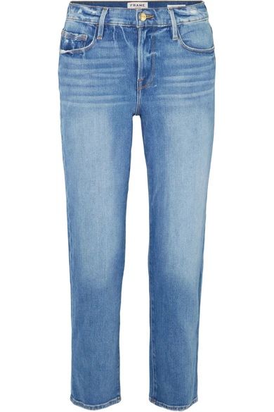 FRAME - Le Nouveau Cropped Mid-rise Straight-leg Jeans - Mid denim | NET-A-PORTER (US)