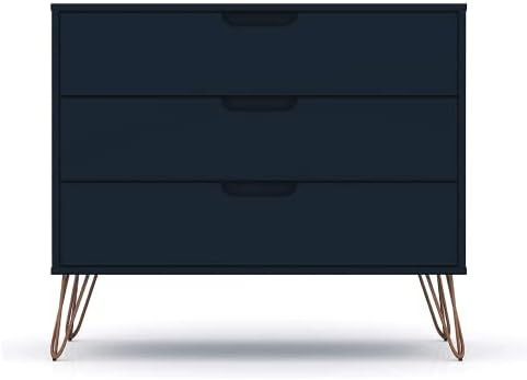 Manhattan Comfort Rockefeller Mid-Century Modern 3 Drawer Bedroom Dresser, Wood, Midnight Blue, 3... | Amazon (US)