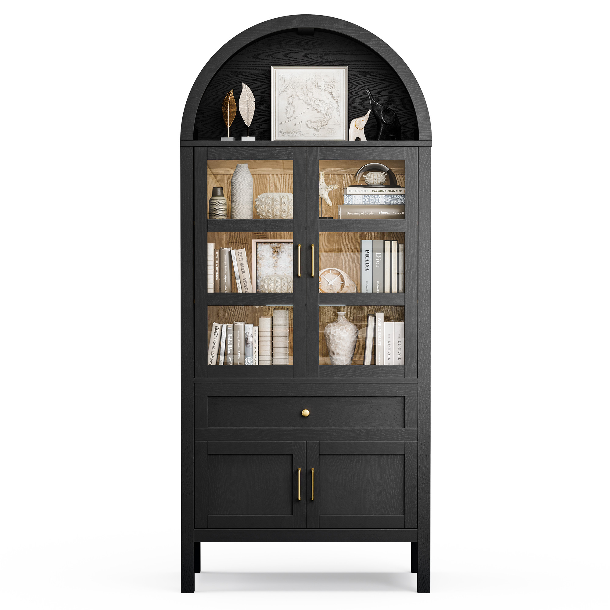 Raffle Pinker 71-in Tall Storage Cabinet Arched Display Cabinet with Magnetic Lights and Adjustab... | Walmart (US)