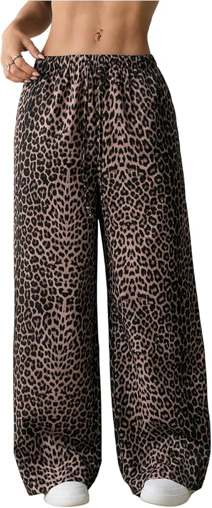 GORGLITTER Women's Leopard Cheetah Print Pants Wide Leg Elastic High Waisted Baggy Sweatpants | Amazon (US)