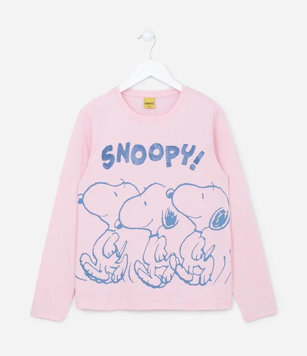 Camiseta Infantil Manga Longa com Estampa do Snoopy - Tam 5 a 14 anos Rosa | Renner (BR)