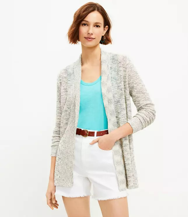 Shimmer Stitchy Open Cardigan | LOFT