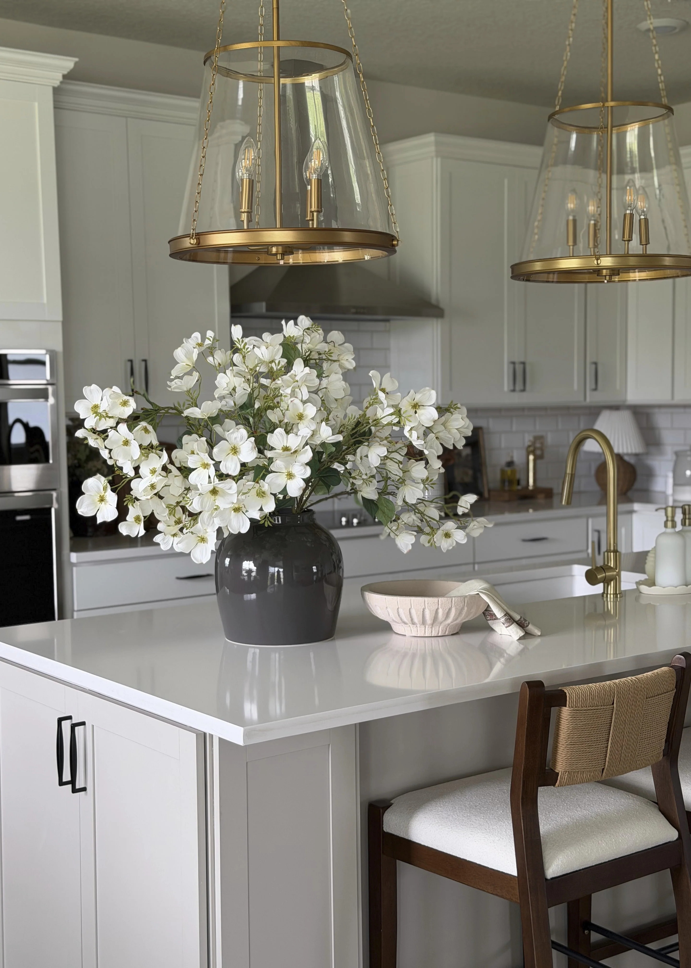 Large White Dogwood Branch and Slate Vase Design | Afloral
